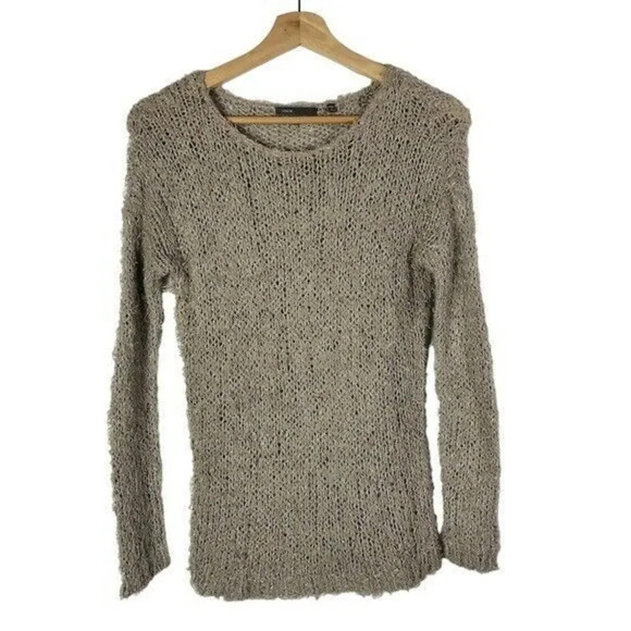 Vince Beige Metallic Open Knit Round Neck Pullover Sweater XS - Picture 1 of 4